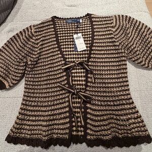 Polo by Ralph Lauren Black and Tan Knit Cardigan NWT